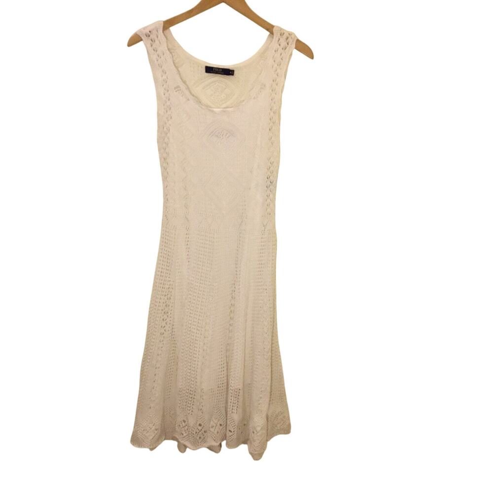 Polo Ralph Lauren white Cotton crochet Knit Pointelle Dress
